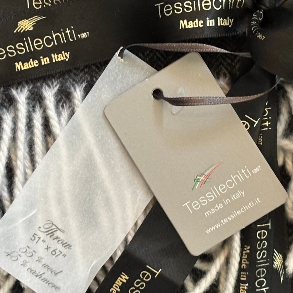 Tessilechiti Made In Italy Cashmere Wool Throw Blanket CHEVRON PATTERN 51" X 67"